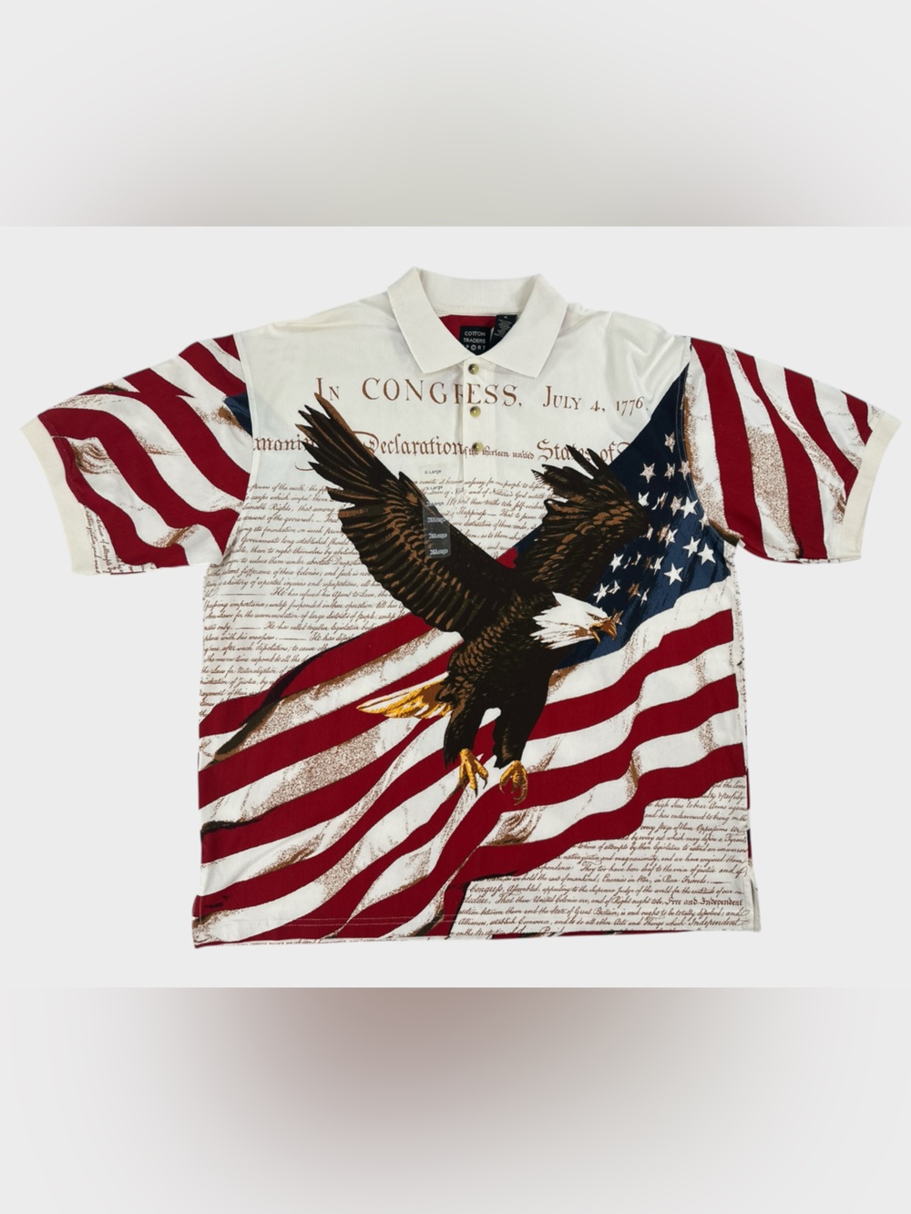 Cotton Traders Sport Americana Eagle Flag Polo Shirt July 4th Patriotic USA XL